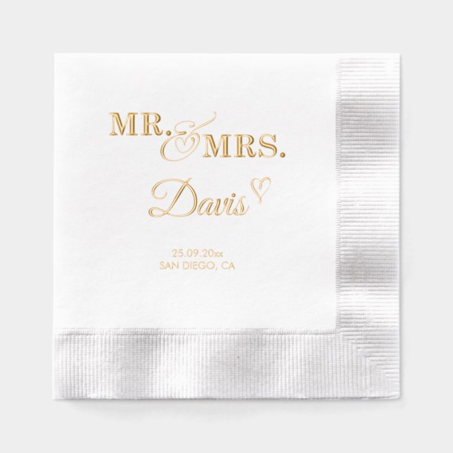 Serviettes Avec Dorure Romantic M. et Mme Mariage (Recto)