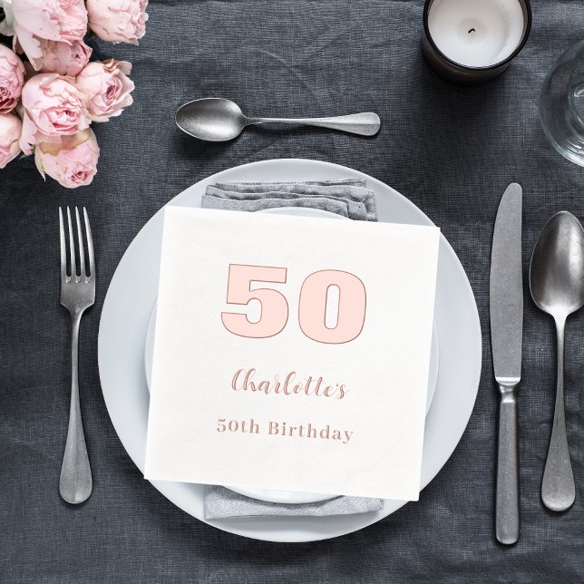 Serviettes Avec Dorure Rose blanche or nom élégant anniversaire (Créateur téléchargé)