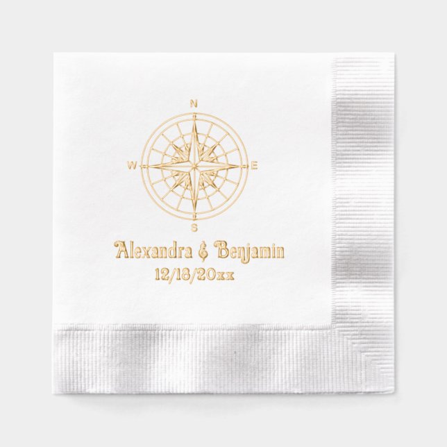 Serviettes Avec Dorure Rose des vents nautique #3 Nom Date (Recto)