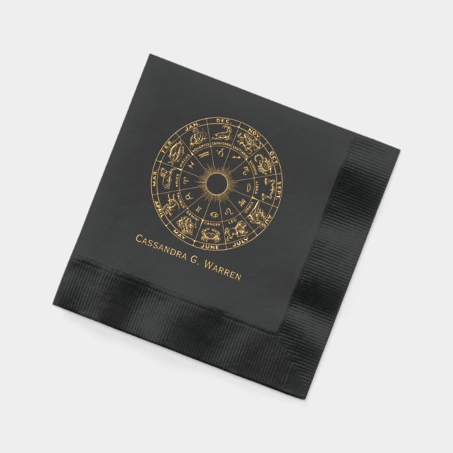 Serviettes Avec Dorure Roue céleste du zodiaque graphique #1 nom (Gauche)