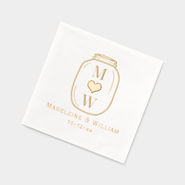 Serviettes Avec Dorure Rustic Mason Jar Couple 2 Nom initial Date (Gauche)