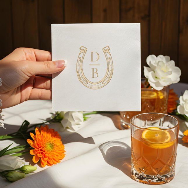 Serviettes Avec Dorure Rustic Western Horseshoe Custom Monogram Mariage (Rustic Western Horseshoe Custom Monogram Wedding Foil Napkins)