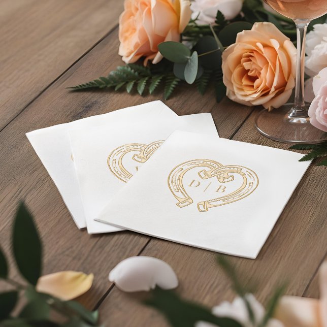 Serviettes Avec Dorure Rustic Western Horseshoe Heart Monogram Wedding (Rustic Western Horseshoe Heart Monogram Wedding Foil Napkins)