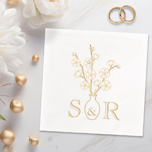 Serviettes Avec Dorure Sakura Cherry Blossom Vase Mariage Monogramme