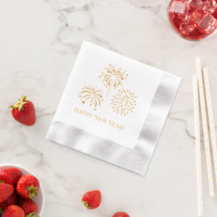 Serviettes Avec Dorure Salutation avec Feux d'Artifice #2 Bonne Année