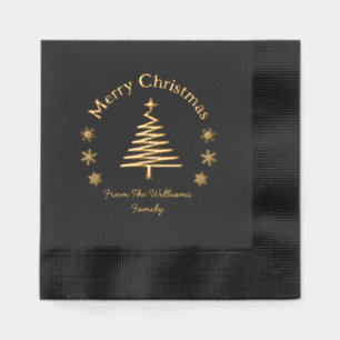 Serviettes Avec Dorure sapin de Noël joyeux avec flocons de neige or