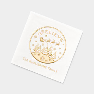 Serviettes Avec Dorure Scène de Noël avec texte "Croire" Nom de famille