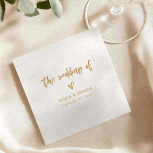 Serviettes Avec Dorure Script Décontracté et coeur chic Or mariage