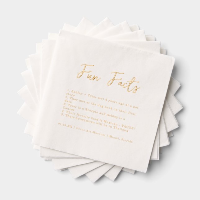 Serviettes Avec Dorure Script élégant | Fun Facts Mariage (Insitu (empilé))