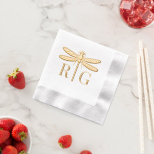 Serviettes Avec Dorure Silhouette de libellule 2 Initiale Monogramme de m