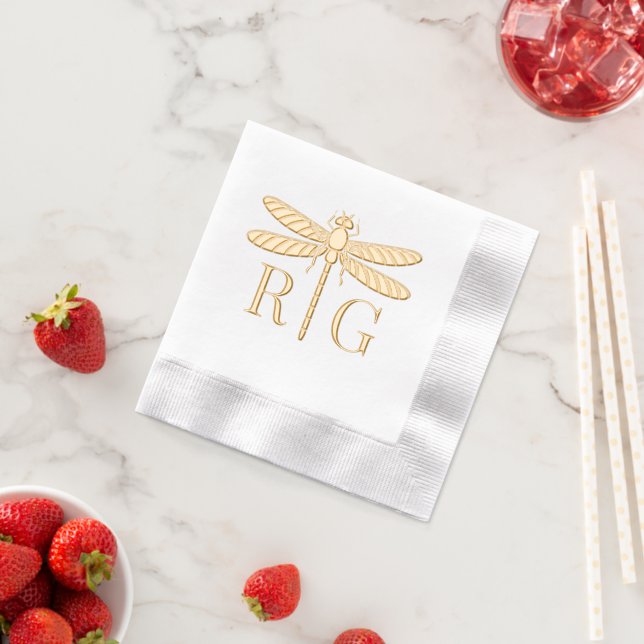 Serviettes Avec Dorure Silhouette de libellule 2 Monogramme Mariage initi (Insitu (Fraise))