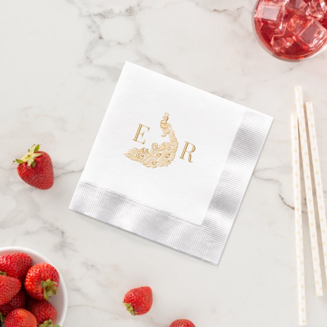 Serviettes Avec Dorure Silhouette de paon #4 Couple 2 Monogramme initial  (Insitu (Fraise))