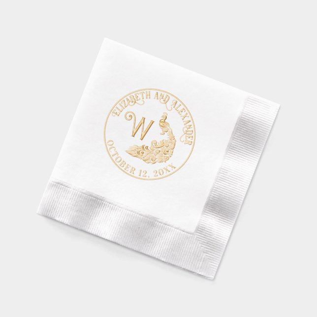 Serviettes Avec Dorure Silhouette de paon #4F Nom de couple Initiale uniq (Gauche)
