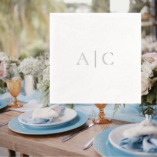 Serviettes Avec Dorure Silver Mariage blanc Monogramme moderne