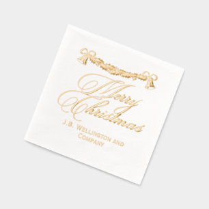 Serviettes Avec Dorure Simple Cloches de Houx Élégantes Joyeux Noël Nom #