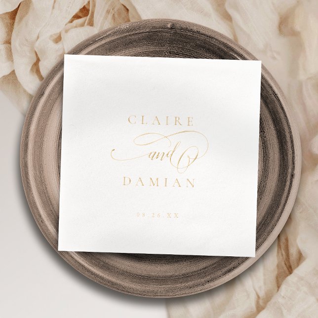 Serviettes Avec Dorure Simple Élégance Écriture Romantique Mariage Classi (Simple Elegance Romantic Script Classic Wedding Foil Napkins)