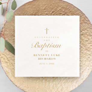 Serviettes Avec Dorure Simple Élégant Baptême Croix en Or
