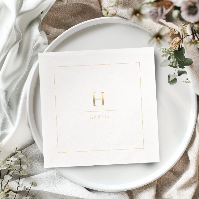 Serviettes Avec Dorure Simple Élégant Moderne Classe Luxe Monogramme de F (Simple Elegant Modern Classy Luxe Family Monogram Foil Napkins)