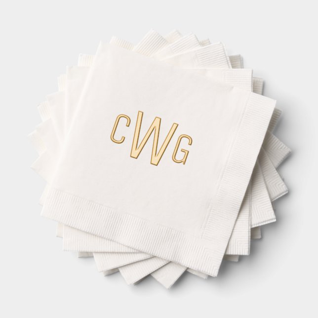 Serviettes Avec Dorure Simple Élégant Monogramme de 3 Lettres Initiales # (Insitu (empilé))