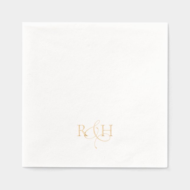 Serviettes Avec Dorure Simple Élégant Monogramme de Mariage (Recto)