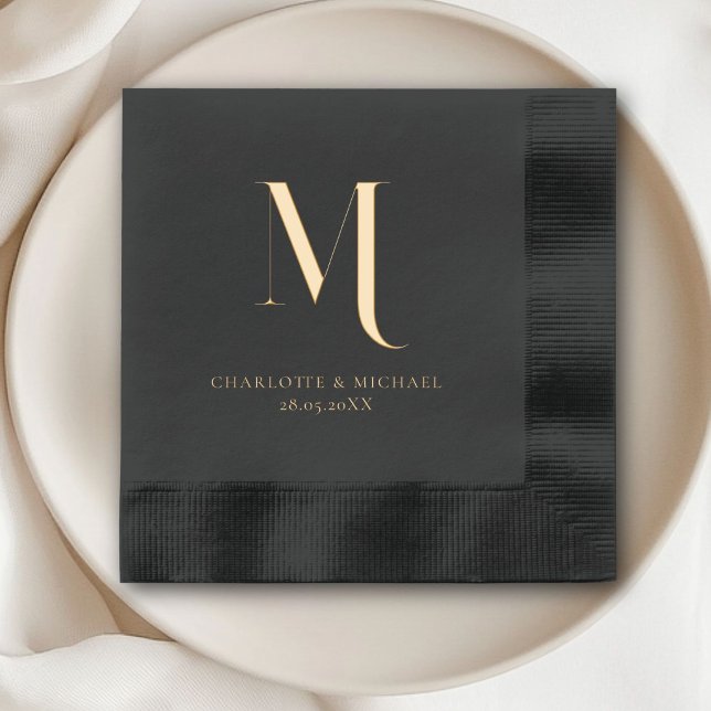 Serviettes Avec Dorure Simple, élégant, monogramme, mariage (Simple, elegant, monogram, wedding foil napkins)