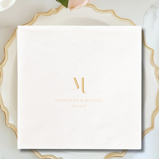Serviettes Avec Dorure Simple, élégant, monogramme, mariage (Simple, elegant, monogram, wedding foil napkins)