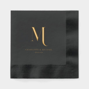 Serviettes Avec Dorure Simple Élégant Monogramme Mariage Feuille métalliq