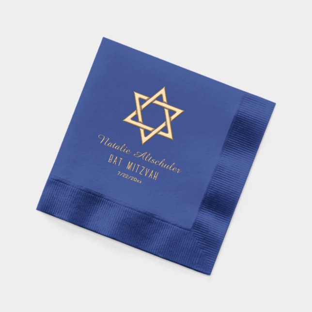 Serviettes Avec Dorure Simple étoile élégante de David #3 Bar Bat Mitzvah (Gauche)