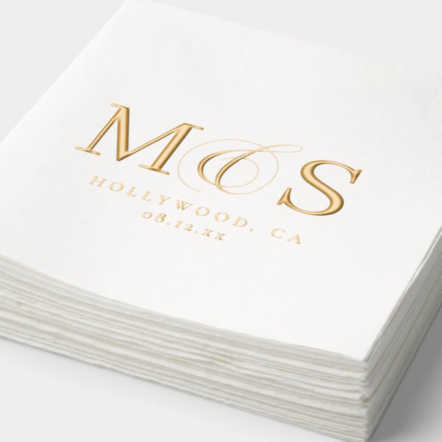Serviettes Avec Dorure Simplement Élégantes Initiales de Mariage ID1022 (Détail)