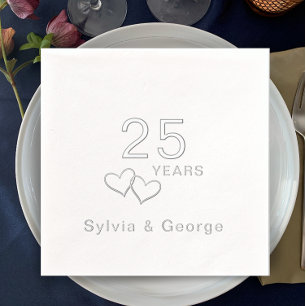 Serviettes Avec Dorure Soirée du 25e anniversaire moderne et élégante