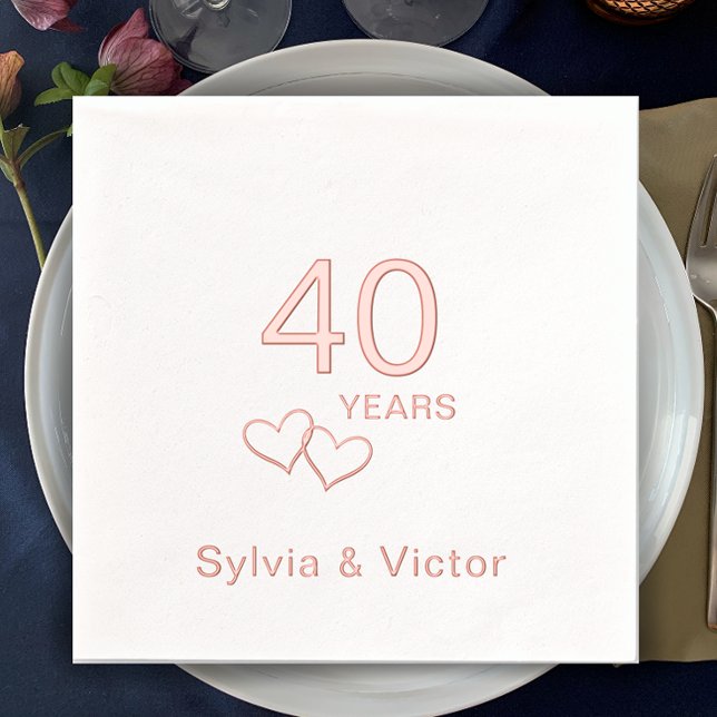 Serviettes Avec Dorure Soirée du 40e anniversaire moderne et élégante (Add couple’s names for real foil elegant personalized anniversary party napkins. Modern romantic.
)