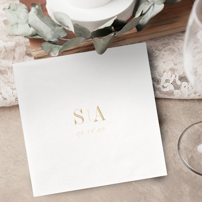 Serviettes Avec Dorure Sophisticated monogram minimalist wedding (Sophisticated monogram minimalist wedding foil napkins)