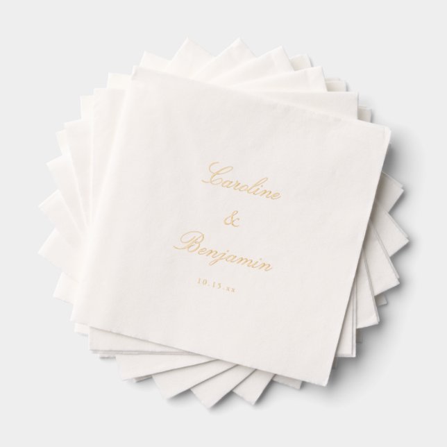 Serviettes Avec Dorure Stylish Classic Script Elegant Wedding Custom Gold (Insitu (empilé))