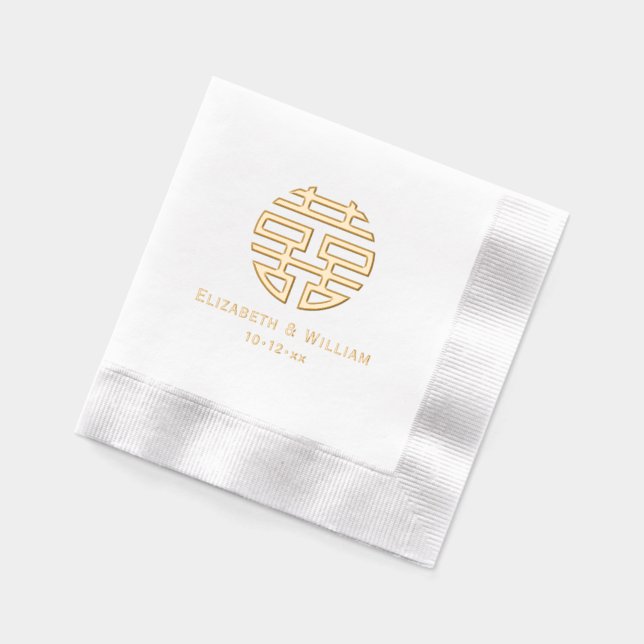 Serviettes Avec Dorure Symbole chinois Double Bonheur Noms Mariages Date (Gauche)