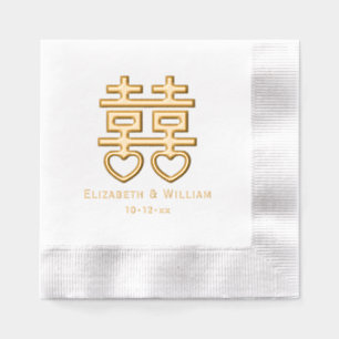 Serviettes Avec Dorure Symbole de double bonheur #3 Noms de mariage à la