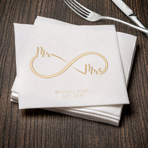 Serviettes Avec Dorure Symbole de mariage de M. et Mme Infini en or