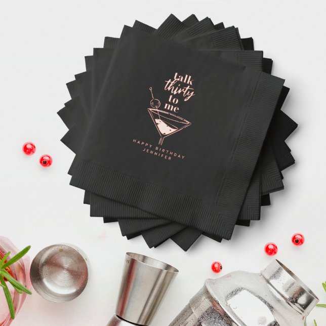 Serviettes Avec Dorure Talk Thirty To Me 30th Birthday Party Black Gold (Créateur téléchargé)
