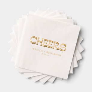 Serviettes Avec Dorure Tchin Tchin Typographie Groovy Noms Mariage Or