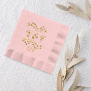 Serviettes Avec Dorure Texte de mariage élégant et lignes à crosse