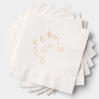 Serviettes Avec Dorure Texte de mariage élégant et lignes à décor en feui