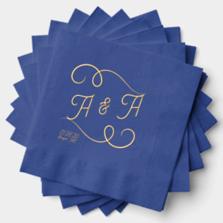 Serviettes Avec Dorure Texte de mariage élégant et lignes enjolivées