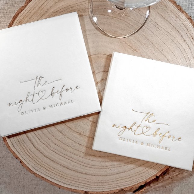 Serviettes Avec Dorure The Night Before Rehearsal Dinner Wedding Gold (The night before wedding rehearsal dinner napkins - custom foil stamped)