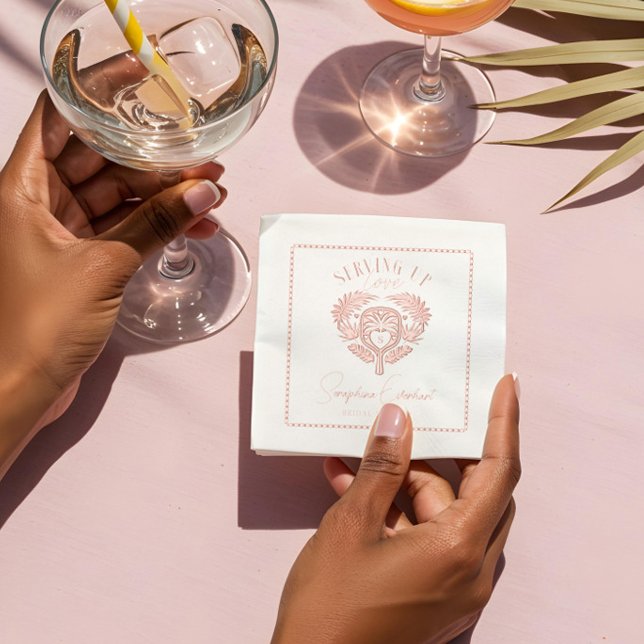 Serviettes Avec Dorure Tir au Pickleball sous les Palmiers Tropicaux Rétr (Retro Tropical Palm Tree Pickleball Bridal Shower Foil Napkins)