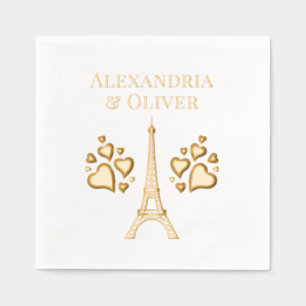 Serviettes Avec Dorure Tour Eiffel #2 Coeurs Prénom de famille ou couple