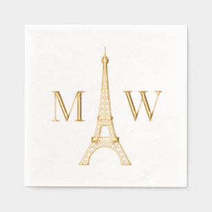 Serviettes Avec Dorure Tour Eiffel #2 Monogramme Mariage à deux pouces