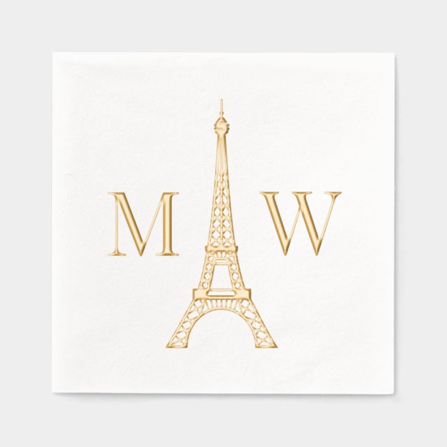 Serviettes Avec Dorure Tour Eiffel #2 Monogramme Mariage à deux pouces (Recto)