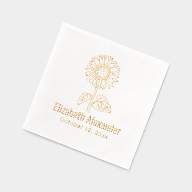 Serviettes Avec Dorure Tournesol simple élégant #4 Nom Date (Gauche)