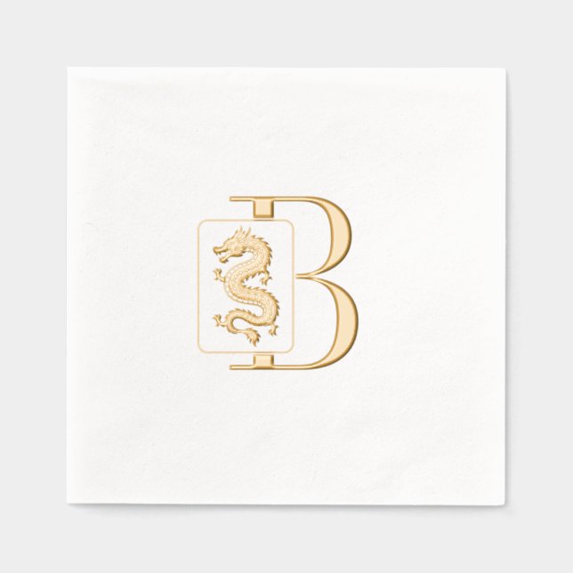 Serviettes Avec Dorure Tuile de dragon Mahjong sur monogramme initial uni (Recto)