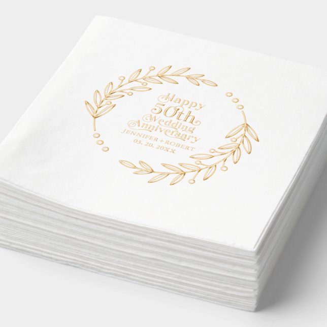Serviettes Avec Dorure Typographie 50e anniversaire de mariage Couronne d (Détail)