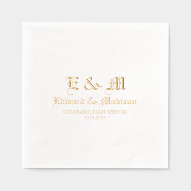 Serviettes Avec Dorure Typographie de mariage simple personnalisée (Recto)